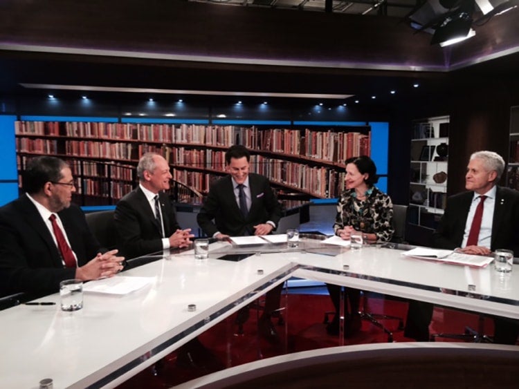 photo of President Gertler with presidents of the other universities