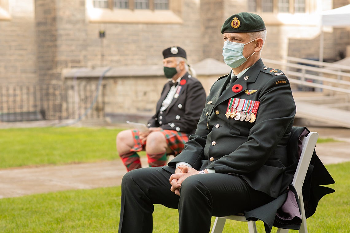 Normally held at Soldiers’ Tower, this year’s Remembrance Day ceremony was livestreamed from the Hart House quadrangle&nbsp;due to construction (photo by Johnny Guatto)