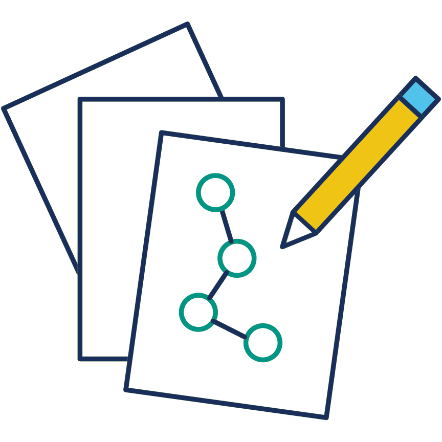 Icon with sheets of paper and a pencil