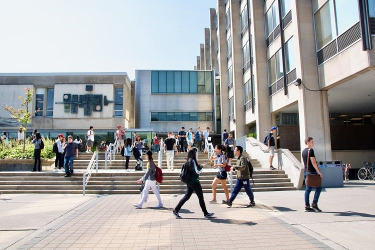 Sidney Smith Commons view with people walking