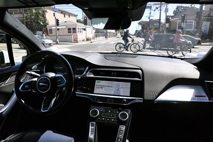waymo car as seen from the interior, driving around los angeles