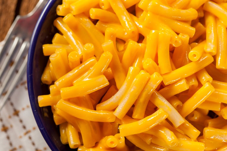 close up view of a bowl of macaroni and cheese