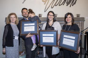 From left to right: Cheryl Regehr, Vice-President and Provost, Matthew Sergi, (with daughter Clio) Anne McGuire,, and Toula Kourgiantakis, in the Gallery Grill 