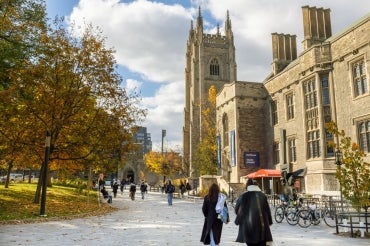 A view of hart house during a sunny fall day