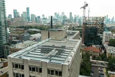 aerial view of the solar panels at OISE