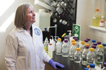 Dawn Kilkenny looks out the window of teaching lab in mining building