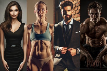 gen ai images of idealized women and men. The women are extremely thin and the men are muscular 