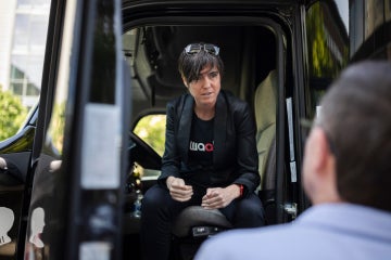 Raquel urtasun sits in the cab of a waabi truck