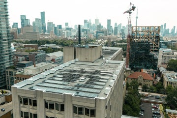 aerial view of the solar panels at OISE