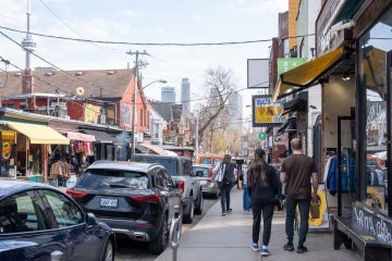 A modern scene of Kensington market during fall