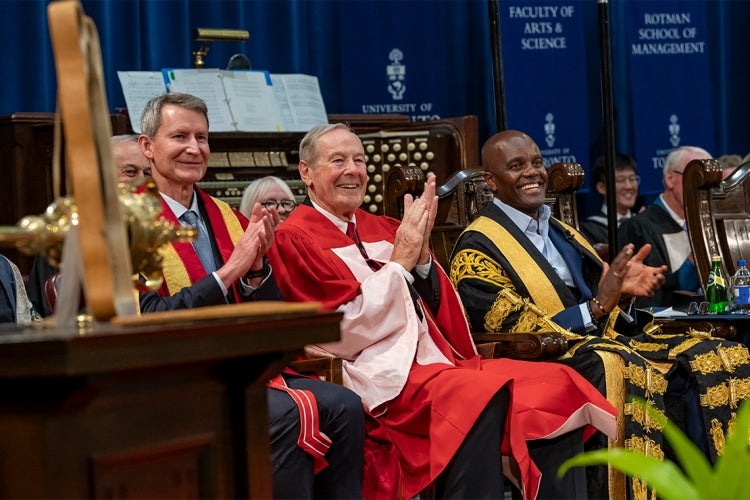 David Wilson and the platform party on stage during convocation